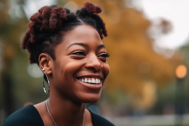 Uma mulher com um sorriso no rosto