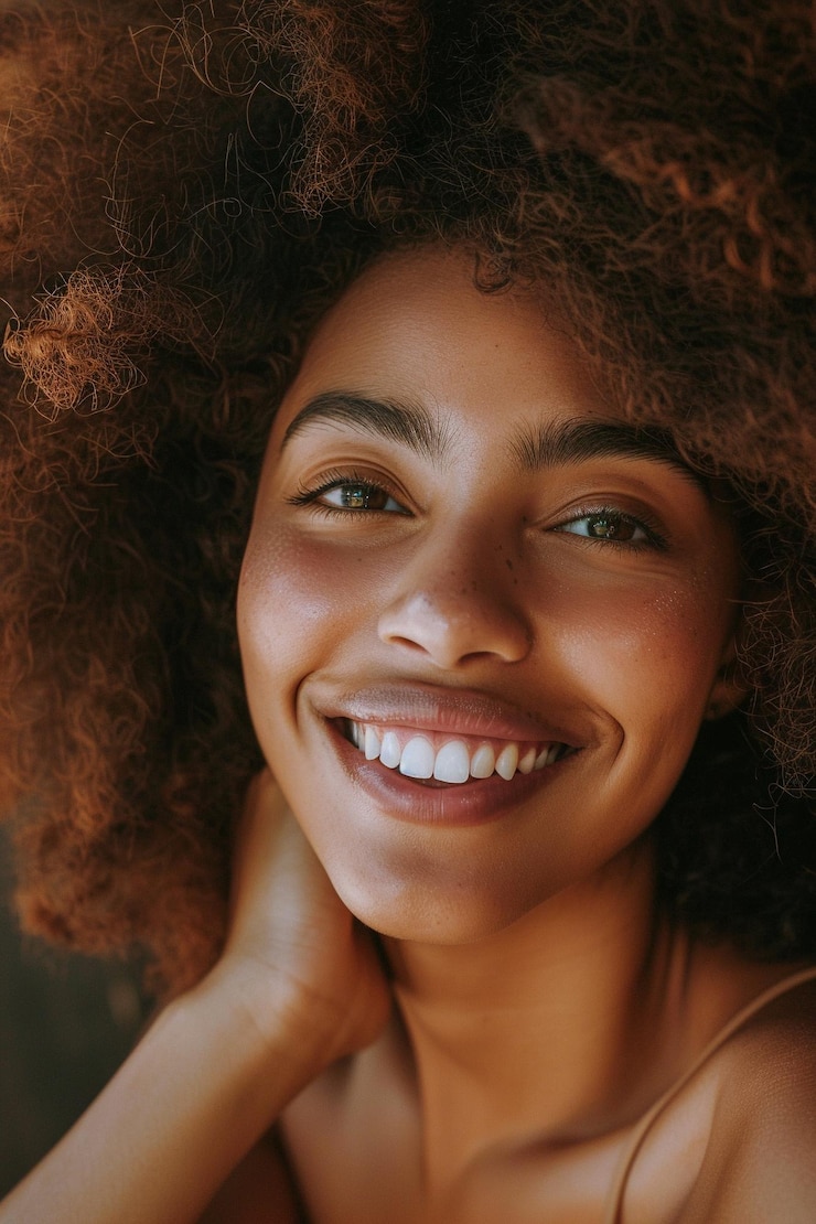Foto uma mulher com um sorriso que diz natural