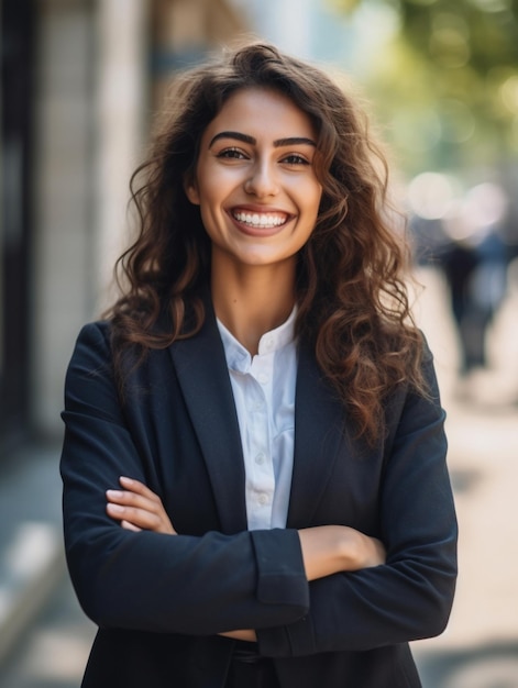 Uma mulher com um sorriso que diz "sorriso".