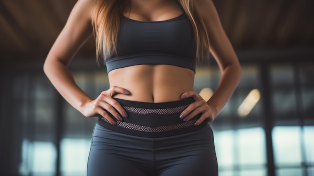 Uma mulher com um sutiã esportivo e leggings ai