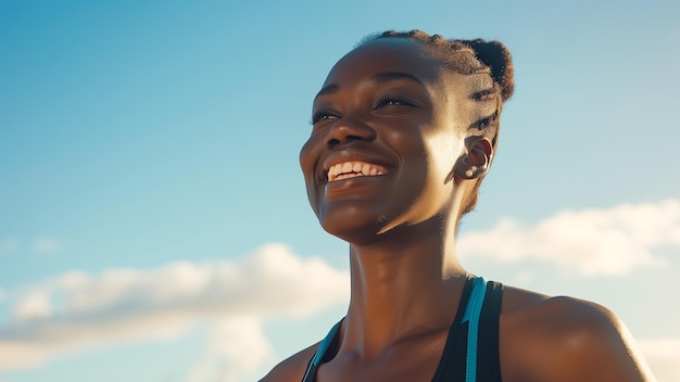 uma mulher com um top azul tem um top azul na cabeça