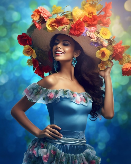 Vestido azul 2025 com flores