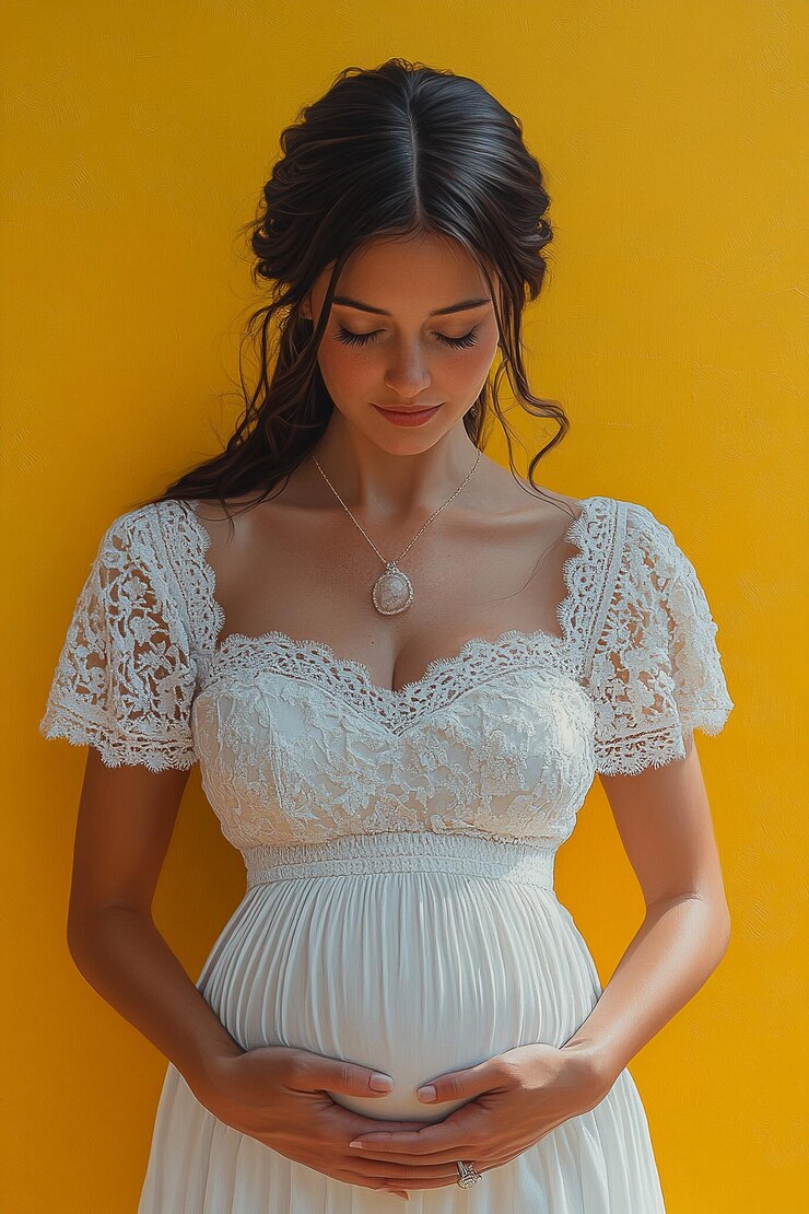 Foto uma mulher com um vestido branco e um colar no pescoço