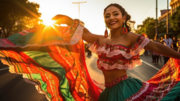 Foto uma mulher com um vestido tradicional com a palavra 