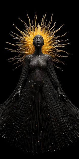 Uma mulher com uma auréola dourada na cabeça