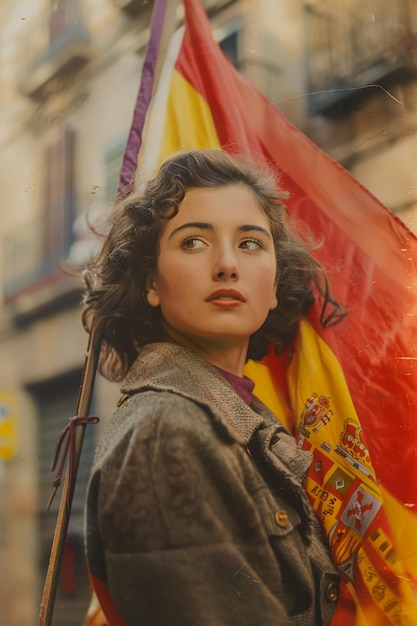 Foto uma mulher com uma bandeira que diz a palavra