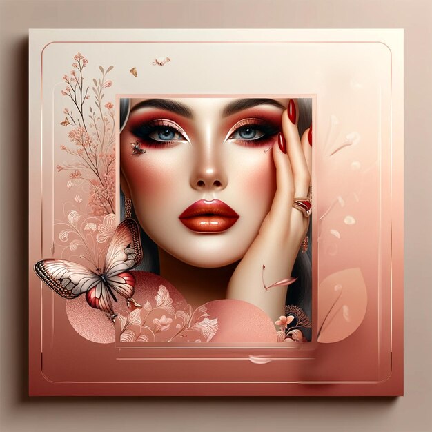 Foto uma mulher com uma borboleta na cabeça grande venda centro de beleza maquiagem salão banner e post