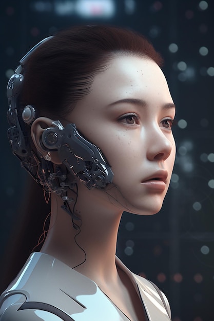 Uma mulher com uma cabeça de robô