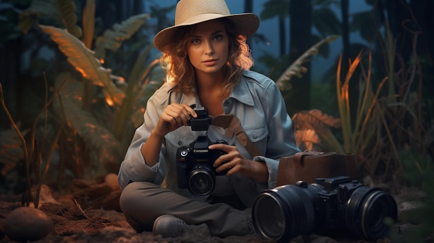 Uma mulher com uma câmera no Dia Mundial do Fotógrafo