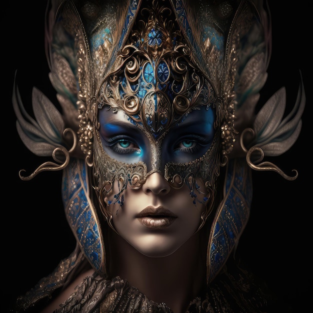 Uma mulher com uma máscara azul no rosto