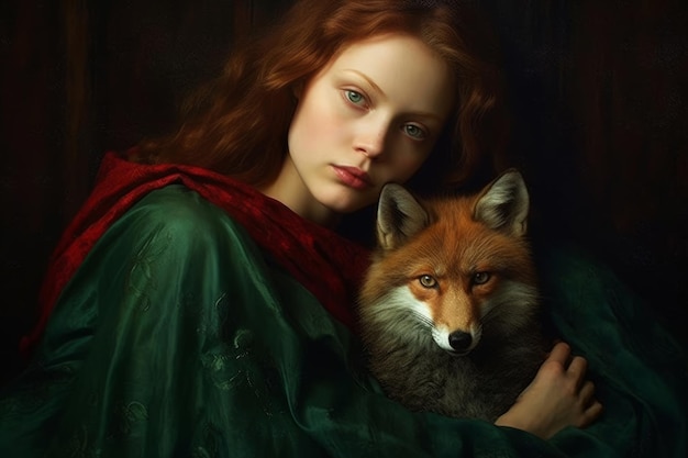 Uma mulher com uma raposa nos braços