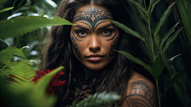Uma mulher com uma tatuagem no rosto