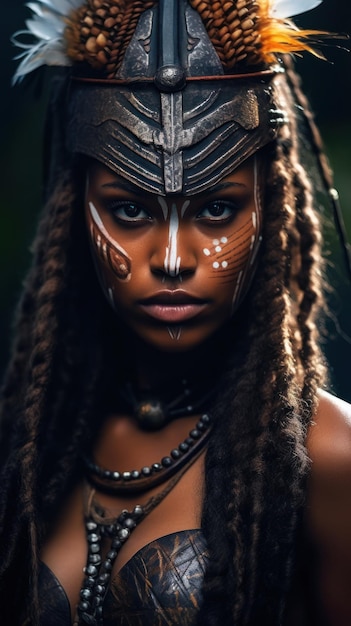 Uma mulher com uma tatuagem tribal no rosto
