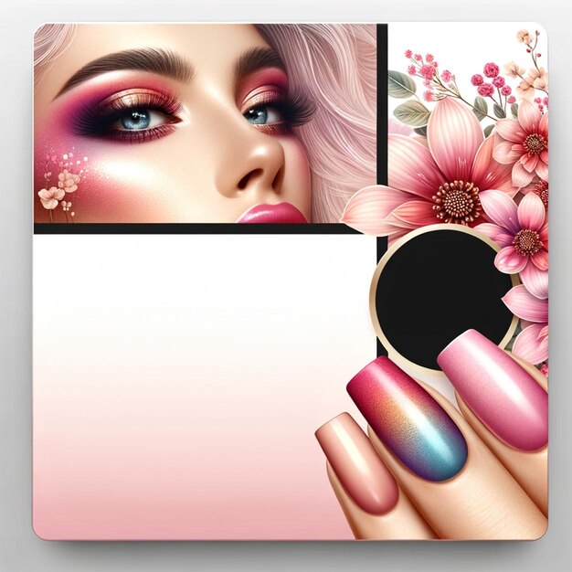 Foto uma mulher com unhas cor-de-rosa e uma manicure rosa post de grande venda para mídia social banner modelo