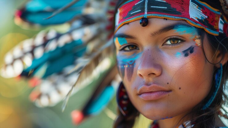 Foto uma mulher da tribo usa roupas coloridas e está usando um chapéu colorido