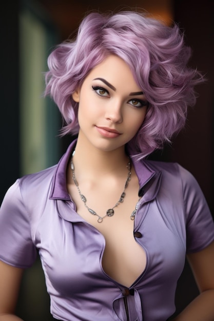 Uma mulher de cabelo roxo