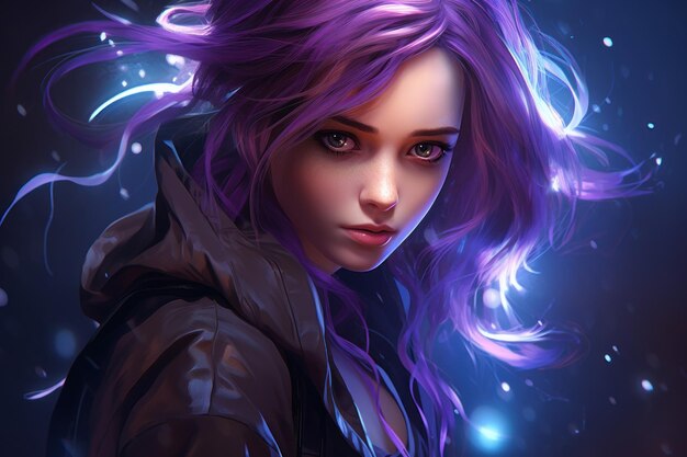 Uma mulher de cabelo roxo