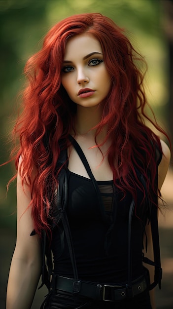 Uma mulher de cabelo vermelho.