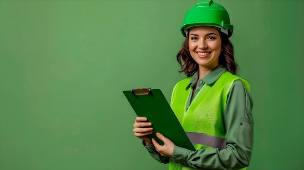 Foto uma mulher de chapéu verde segurando um caderno