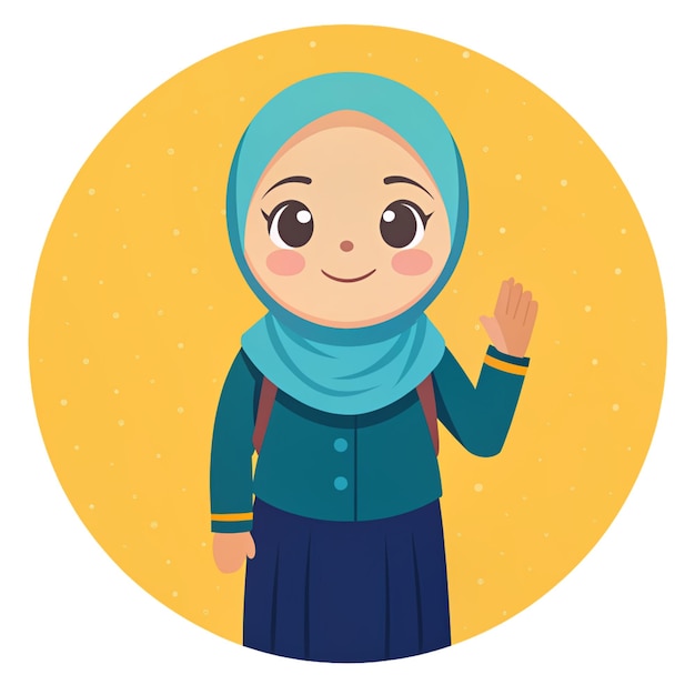 Foto uma mulher de hijab azul com fundo amarelo