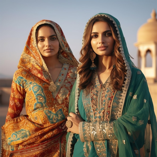 Uma mulher de moda indiana e paquistanesa vestindo roupas de casamento