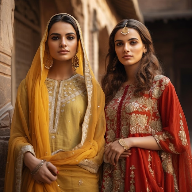Uma mulher de moda indiana e paquistanesa vestindo roupas de casamento