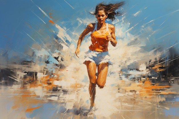 Uma mulher de movimento abstrato correndo em estilo abstrato