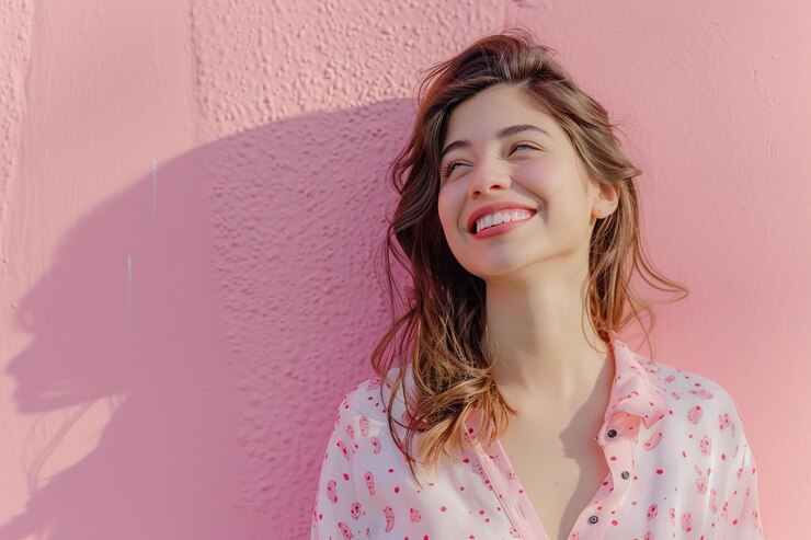 Foto uma mulher de negócios de sucesso em um fundo rosa