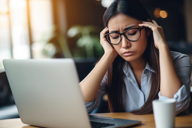 Foto uma mulher de negócios estressada infeliz triste ia generativa