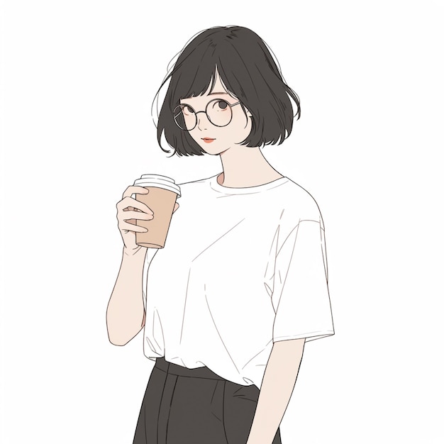 uma mulher de óculos segurando uma xícara de café e uma xícara de café ai generativa