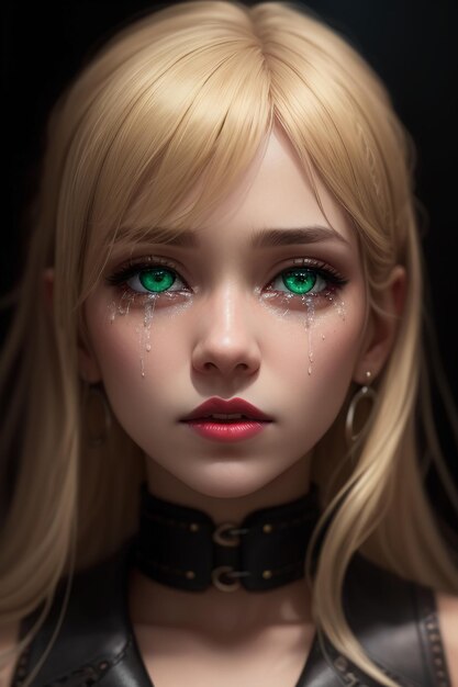 Chorando anime girl com lágrimas nos olhos.