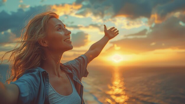 Foto uma mulher de pé em um barco olhando para o céu acima