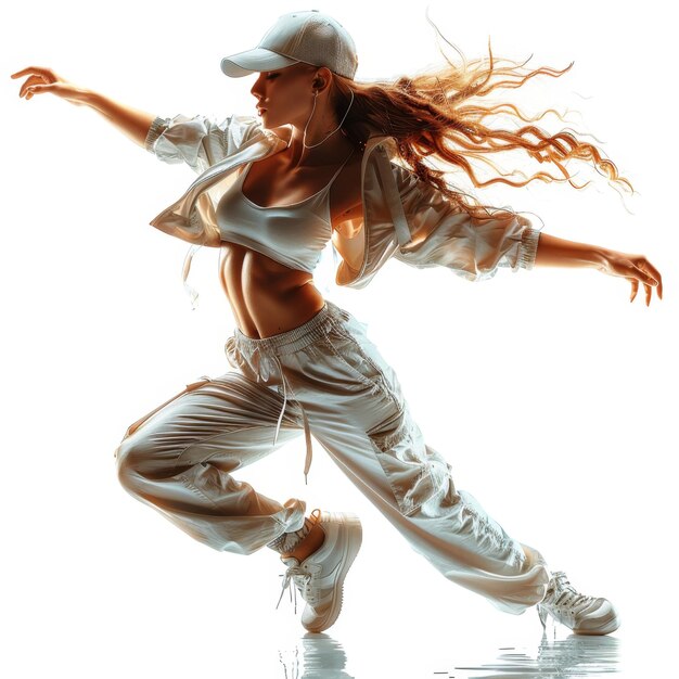 Foto uma mulher de roupa branca está dançando