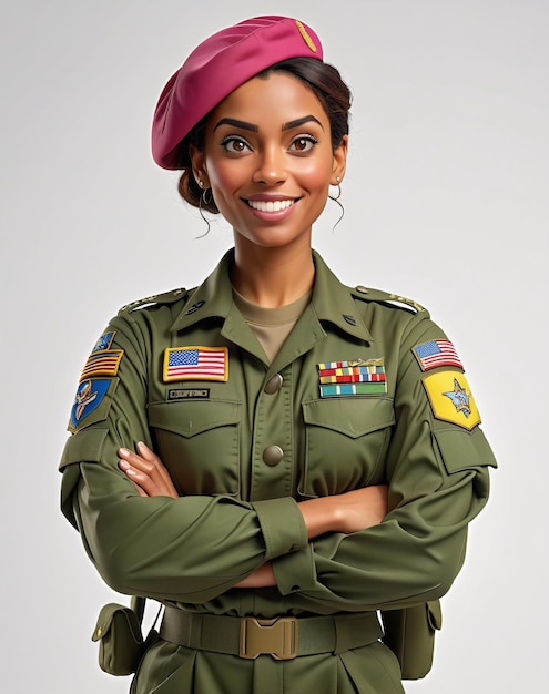Uma mulher de uniforme militar.