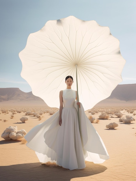 uma mulher de vestido branco com uma flor na cabeça