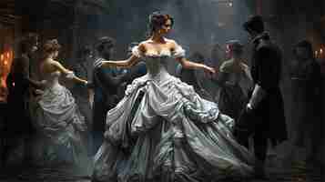Foto uma mulher de vestido de baile a dançar com outras pessoas
