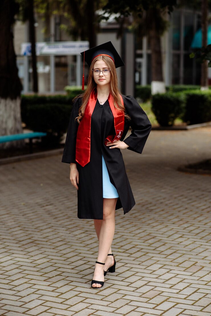 Foto uma mulher de vestido preto e um lenço vermelho está em uma calçada