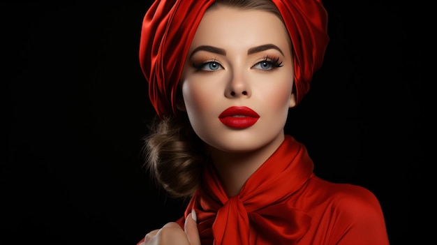 Uma mulher deslumbrante aplica com confiança um batom vermelho vibrante pronta para conquistar o mundo