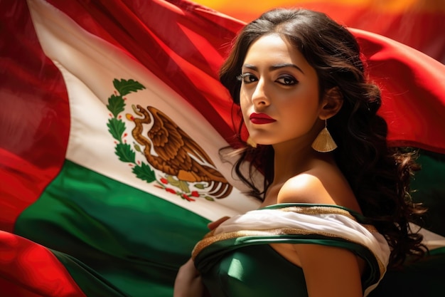 Uma mulher e bandeira mexicana independência do México Independencia de Mxico