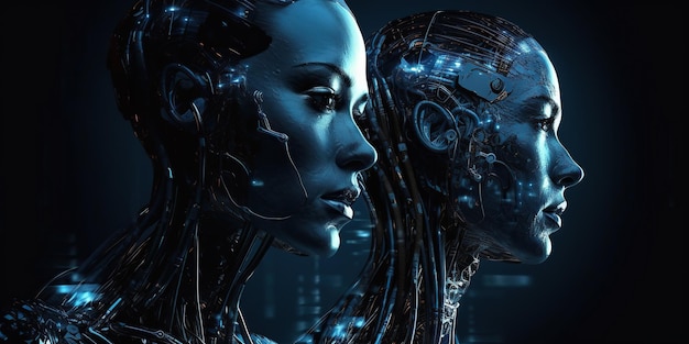 Uma mulher e um robô estão conversando.