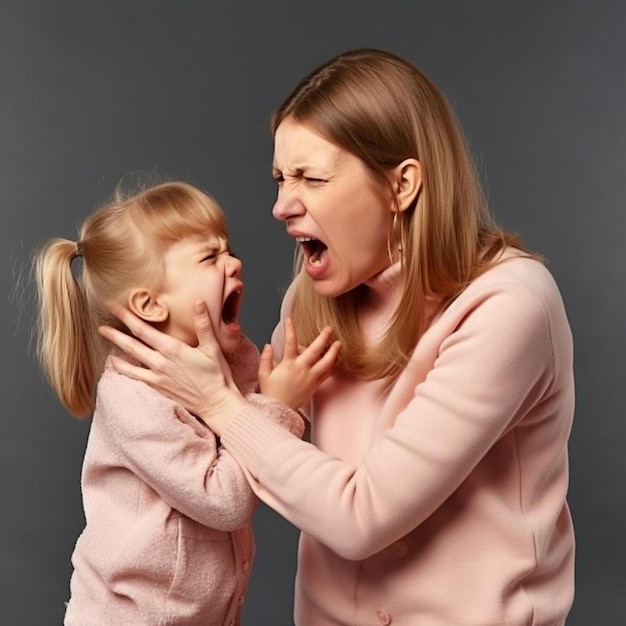 Foto uma mulher e uma menina estão gritando