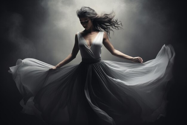 É uma mulher em preto e branco fotografia colorida vray wlop dança hatecore geopunk Generative A