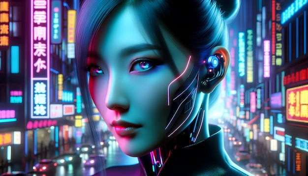 Foto uma mulher em um ambiente cyberpunk