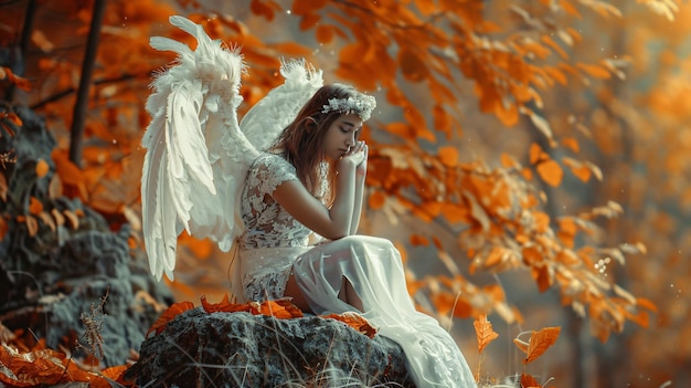 uma mulher em um anjo com asas e as palavras anjo