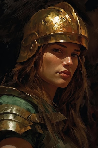 Uma mulher em um capacete de ouro