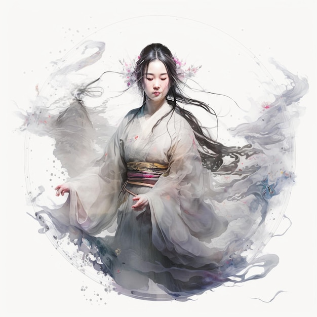 Uma mulher em um hanfu branco