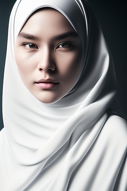 Uma mulher em um hijab branco com a palavra hijab na frente.