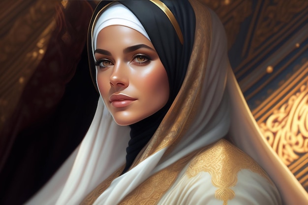 Uma mulher em um hijab e um lenço