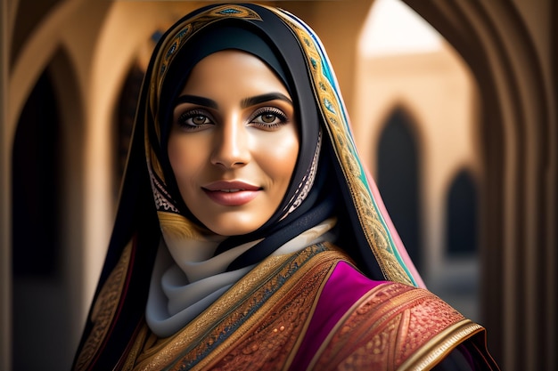 Uma mulher em um hijab e um lenço