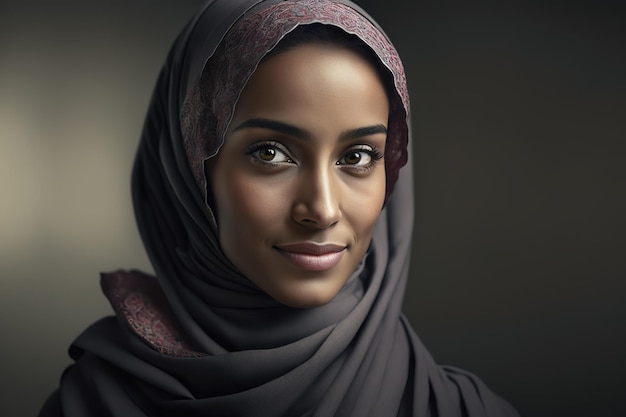 Uma mulher em um hijab preto com uma mancha marrom no rosto